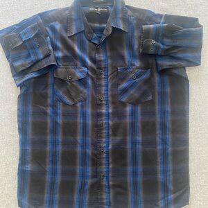 Beverly Hills Polo Club Men's Black & Blue Checkered Shirt- Sz L - Chest 24 L 28